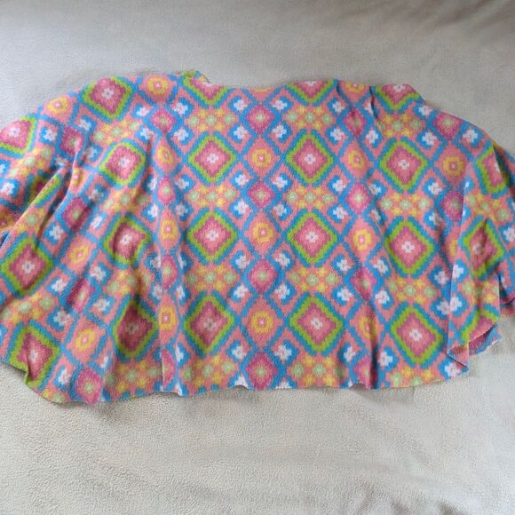Geometric Print Blanket Poncho Unisex One Size Short Pink Multicolor - Picture 3 of 5